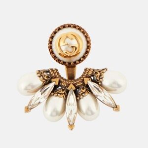 Gucci NIB single GG interlocking gold faux pearl earring w/ pouch and box